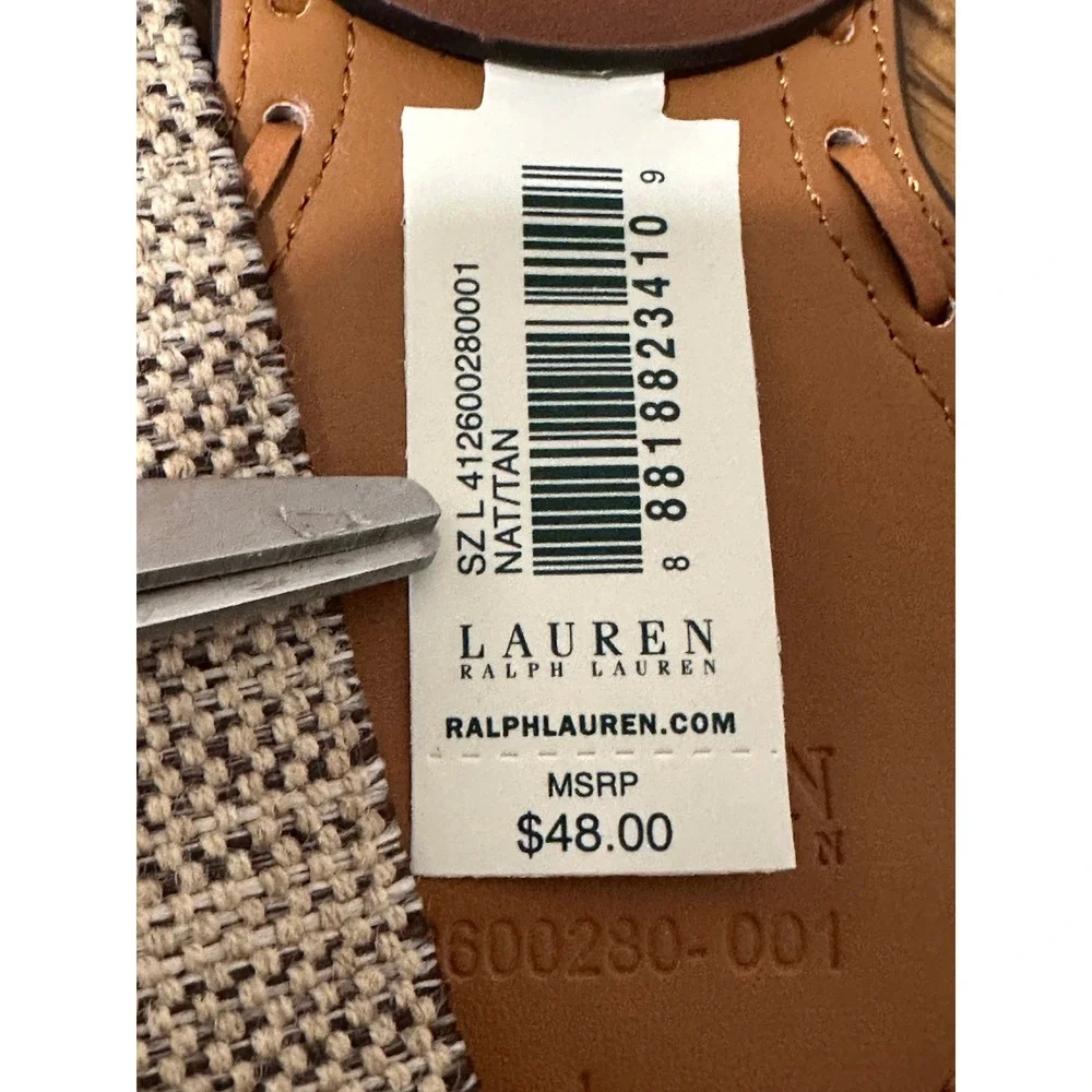 Lauren Ralph Lauren Woven Tan Faux Leather Buckle Belt Large Women's